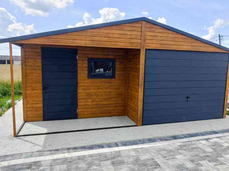Plechova garáž 6x6m  sedlová  - vrata +  dveře + okno TS377 - foto 2