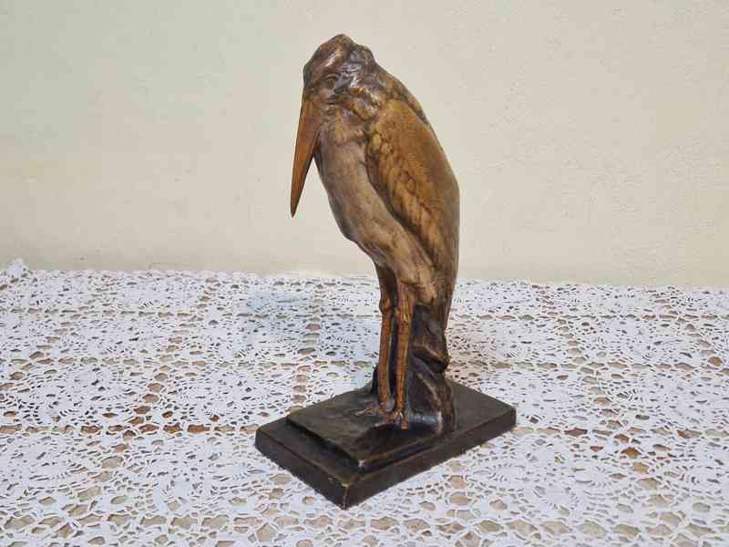 Krásná keramická plastika pták Marabu VDK Bechyně - foto 2