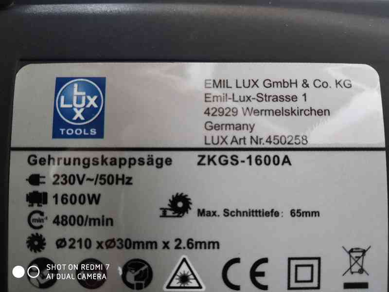 Prodám NEPOUZITOU pokosovou pilu s posuvem LUX-TOOLS ZKGS-16 - foto 6