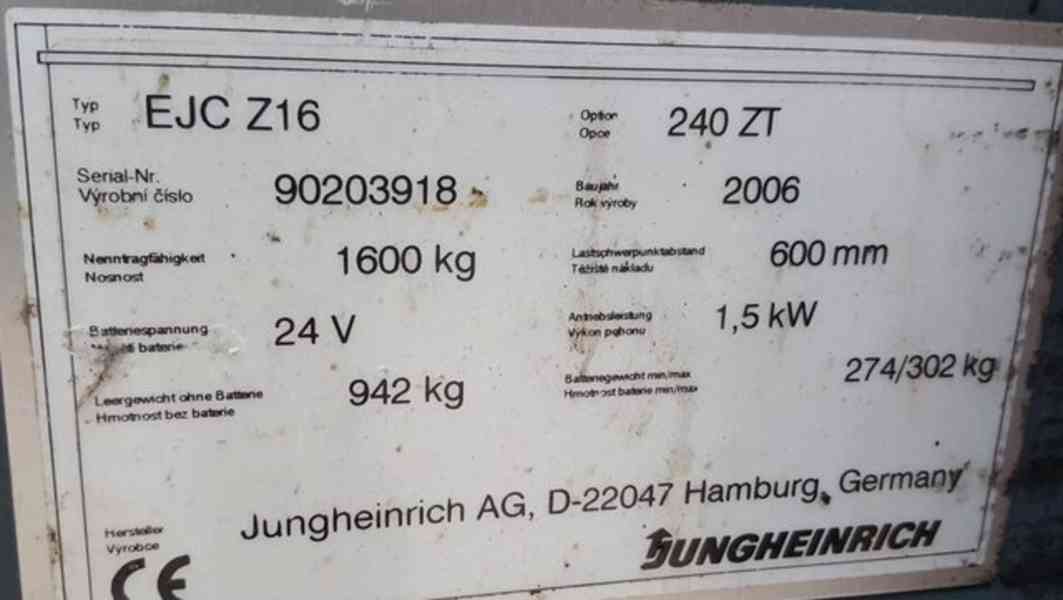 Ručně vedený elektrický vysokozdvižný vozík EJC Z16 (15483.) - foto 11