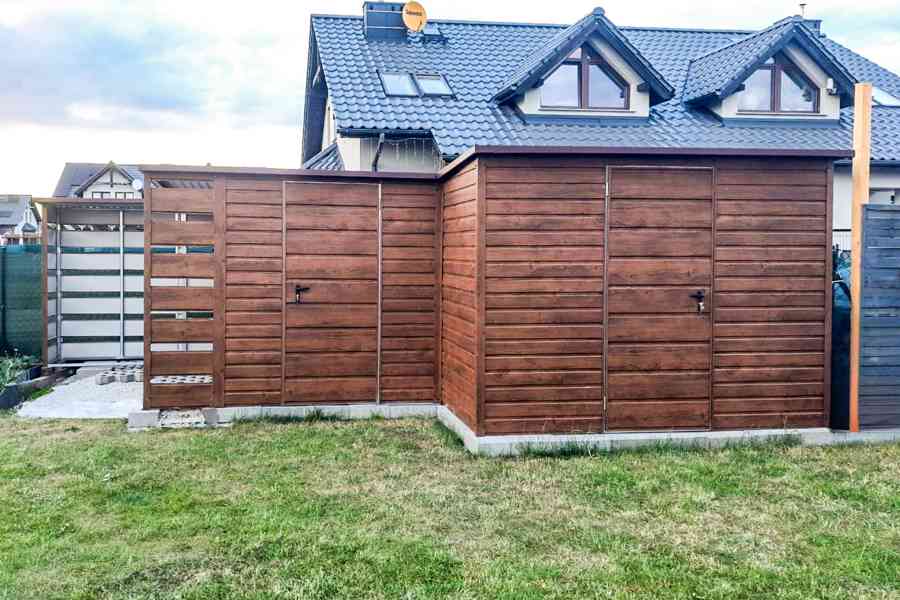 Zahradní domek 5x5 přístřešek 2x  dveře světlý ořech TS656 - foto 3