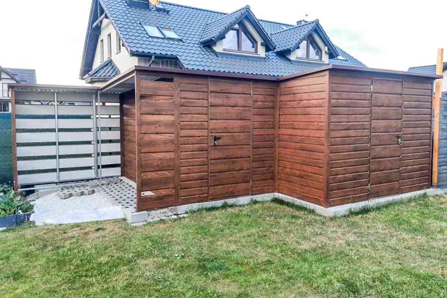 Zahradní domek 5x5 přístřešek 2x  dveře světlý ořech TS656 - foto 4