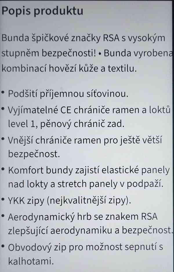 Motorkářská kožená bunda Rsa  - foto 3