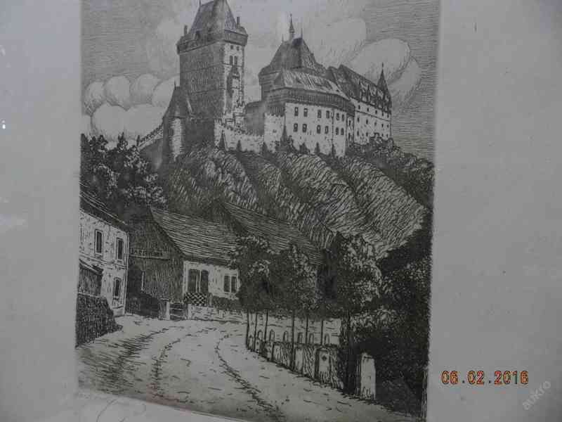 Krásný starý obraz Karlštejn Rudolf Jelínek - foto 4