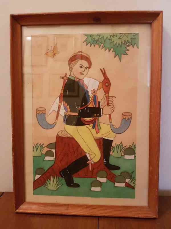 Zarámovaný obraz chodský dudák na skle lidové naivní umění - foto 2