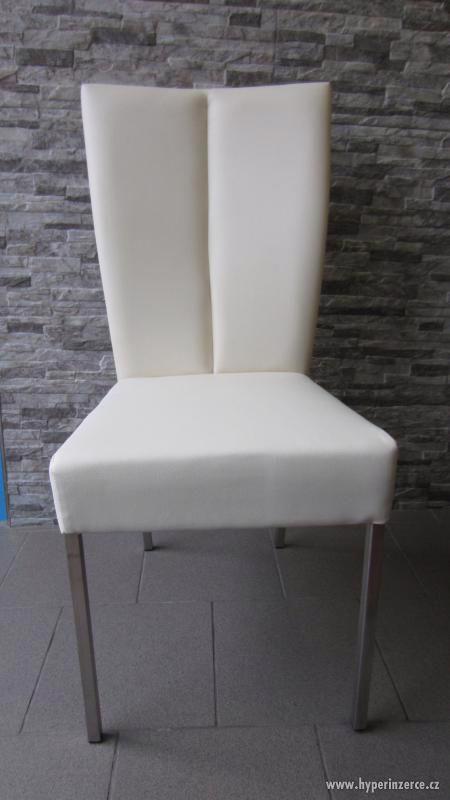 Luxusní jídelní židle - Bílá (krémová) ekokůže - foto 2