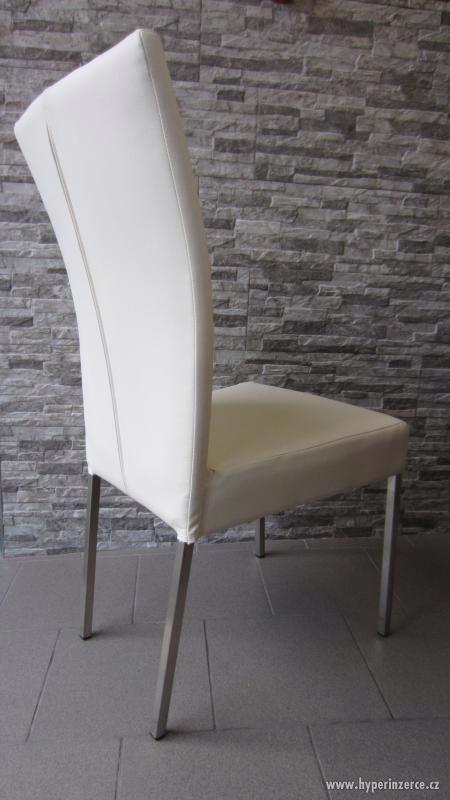 Luxusní jídelní židle - Bílá (krémová) ekokůže - foto 3