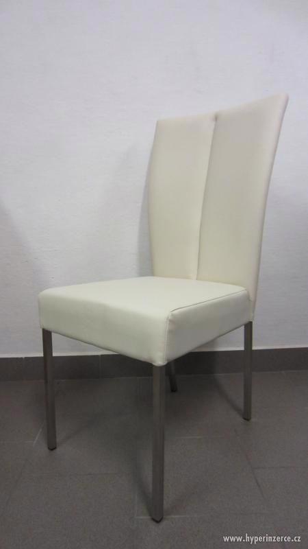 Luxusní jídelní židle - Bílá (krémová) ekokůže - foto 5