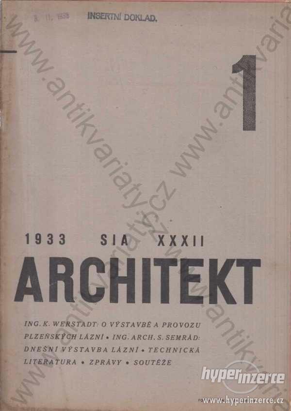 Architekt č. 1 odpověd. redaktor Vojtěch Krch 1933 - foto 1