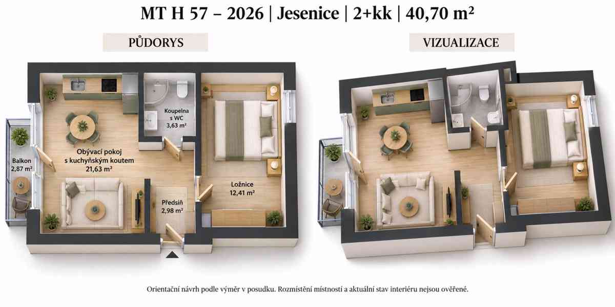 BJ Jesenice u Prahy, 2+kk/B + park. stání, ve 4. NP, o vým.  - foto 2