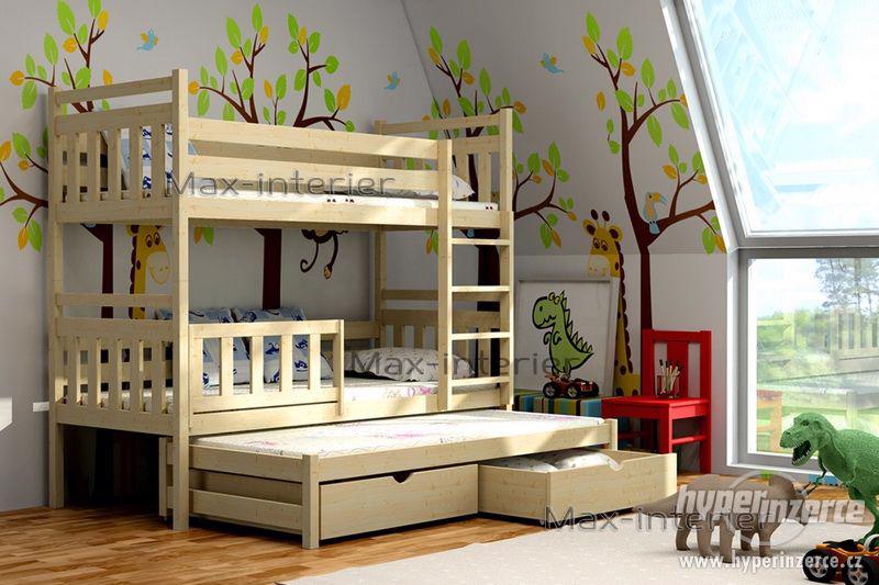 Patrová postel s přistýlkou masiv borovice 180x80 cm - foto 1
