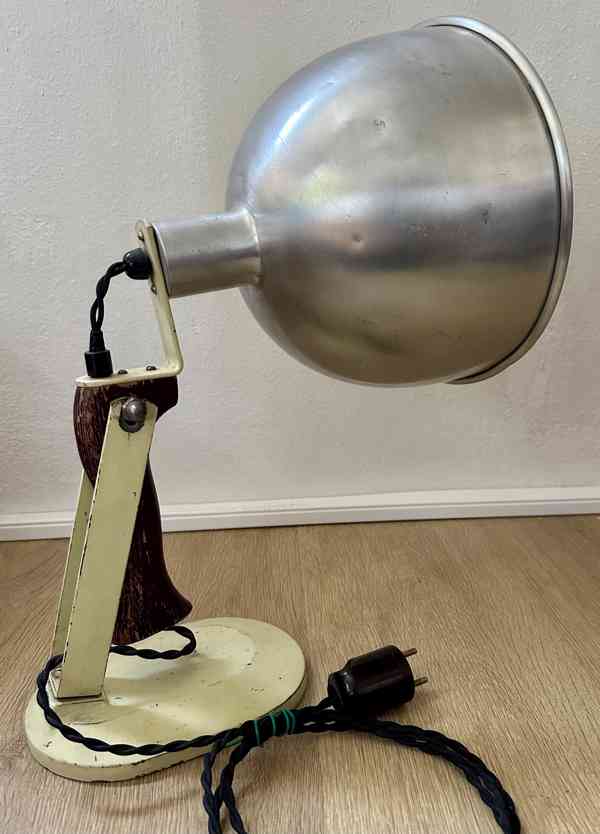 STARÁ elektrická lampa ocel lak dřevo asi lékařská TOP!!! - foto 7
