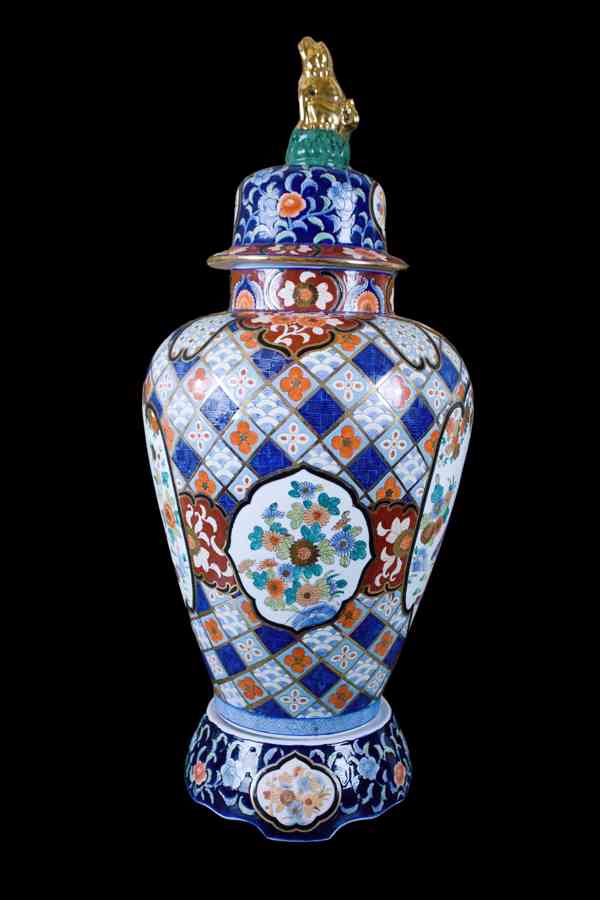 Velká třídílná čínská váza s víkem. Značená 100 cm - foto 2