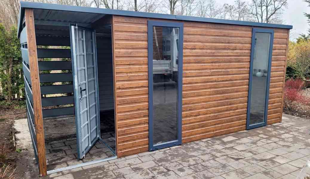 Zahradní domek 4,5x2,5m přístřešek 1,5x2,5 spád dozadu TS620 - foto 2