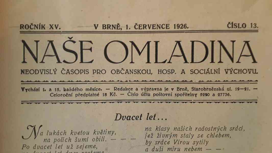  Naše omladina - vzdělávací časopis 1926, Brno  - foto 2