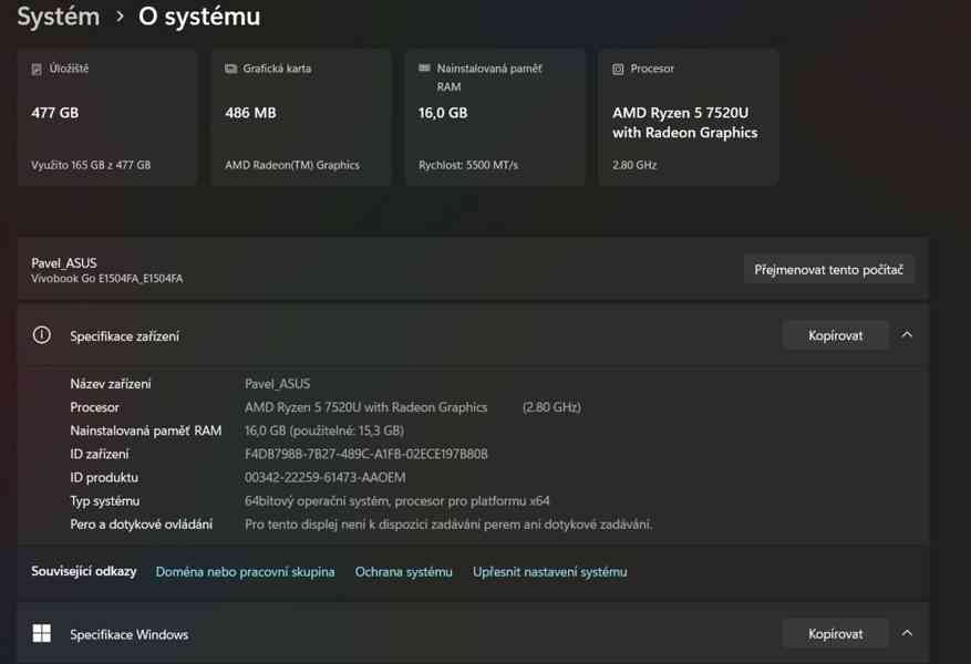 Asus VivoBook GO 15 (E1504FA-NJ951W) - Černý  - foto 2
