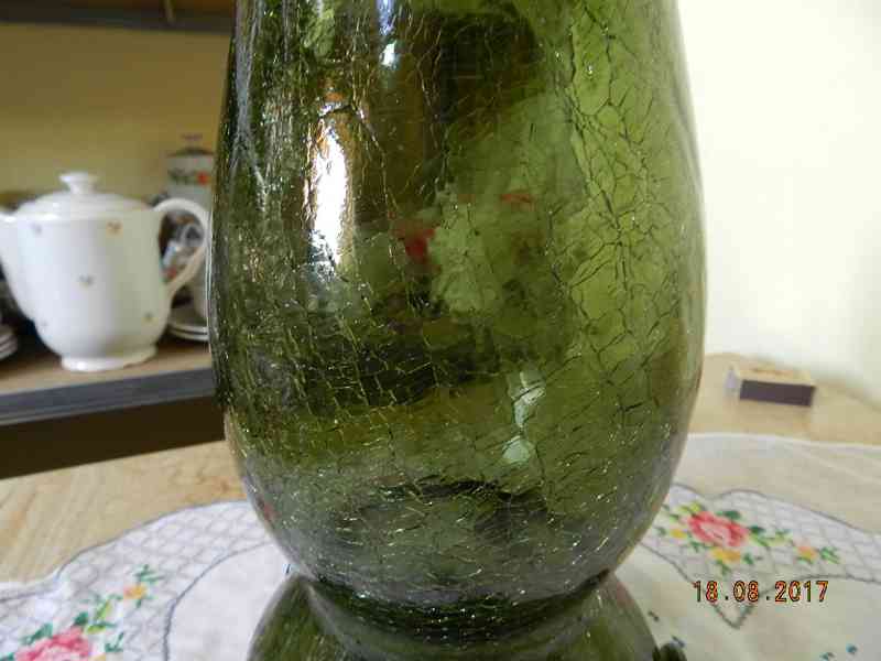 Zajímavá stará skleněná zelená Váza Jan Havelka Nový Bor - foto 3
