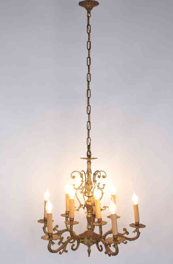 Starožitný mosazný lustr 10 žárovek. Zrestaurovaný - foto 4