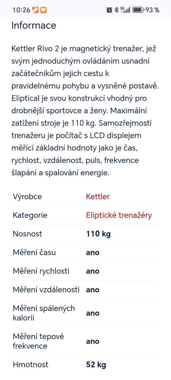Nabízím téměř nepoužívaný magnetický trenažér značky Kettler - foto 5