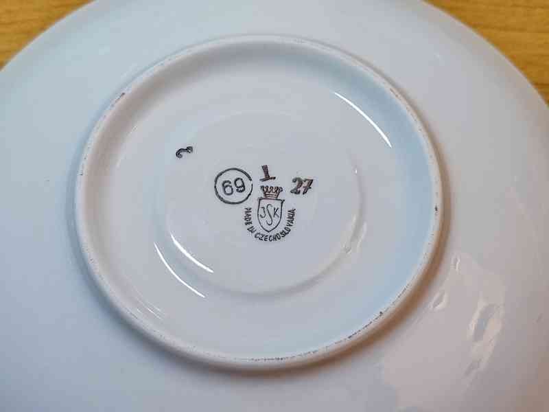 Retro porcelánová kávová souprava JSK – 6 ks, zlatý dekor - foto 6