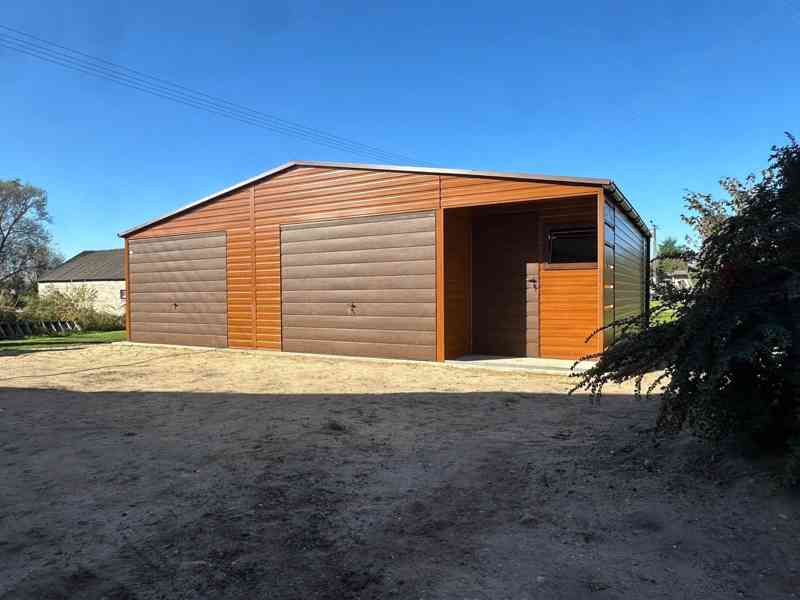 Plechova garáž 10x6m + výklenek 2x1m 2x výklopná vrata TS787 - foto 4