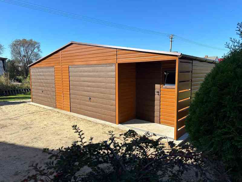 Plechova garáž 10x6m + výklenek 2x1m 2x výklopná vrata TS787 - foto 2