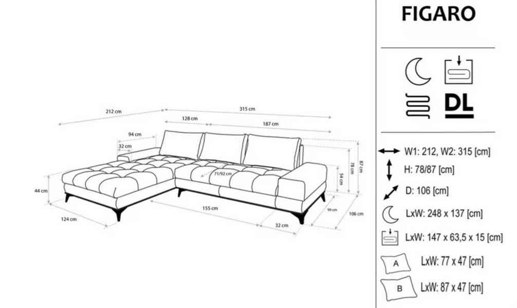 Rohová sedací souprava FIGARO světle šedá - foto 3