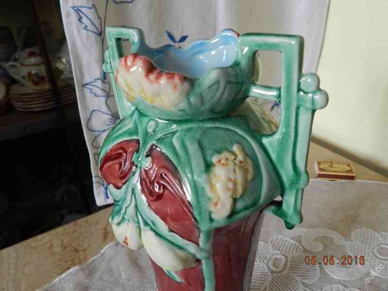 Krásná secesní malovaná Váza Amfora Majolika - foto 2