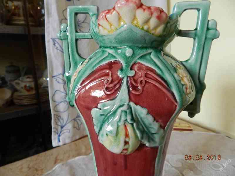 Krásná secesní malovaná Váza Amfora Majolika - foto 6
