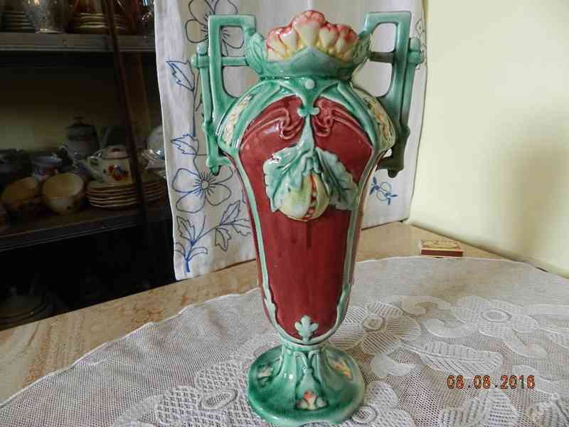 Krásná secesní malovaná Váza Amfora Majolika - foto 5