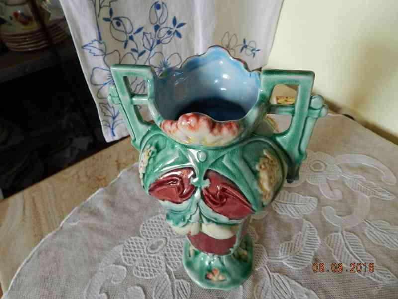 Krásná secesní malovaná Váza Amfora Majolika - foto 3