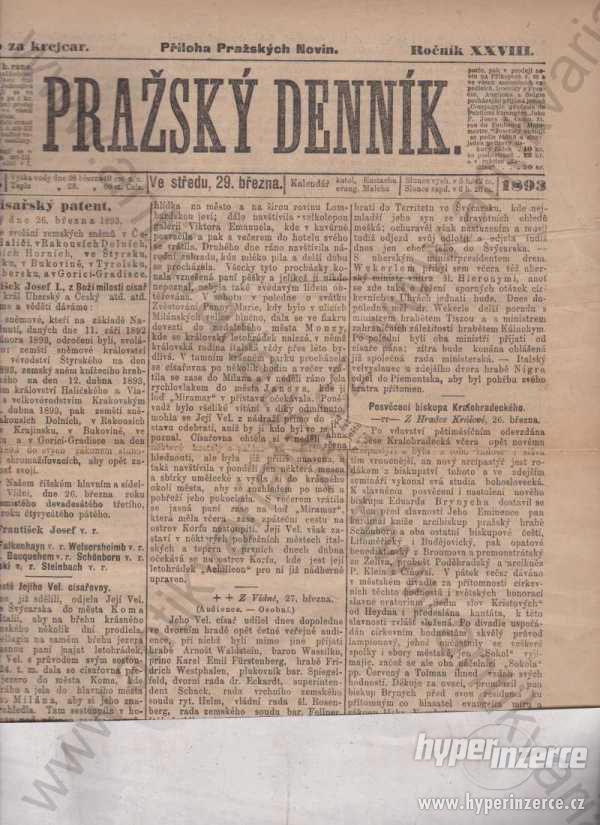 Pražský denník Ročník XXVIII.  1893 - foto 1