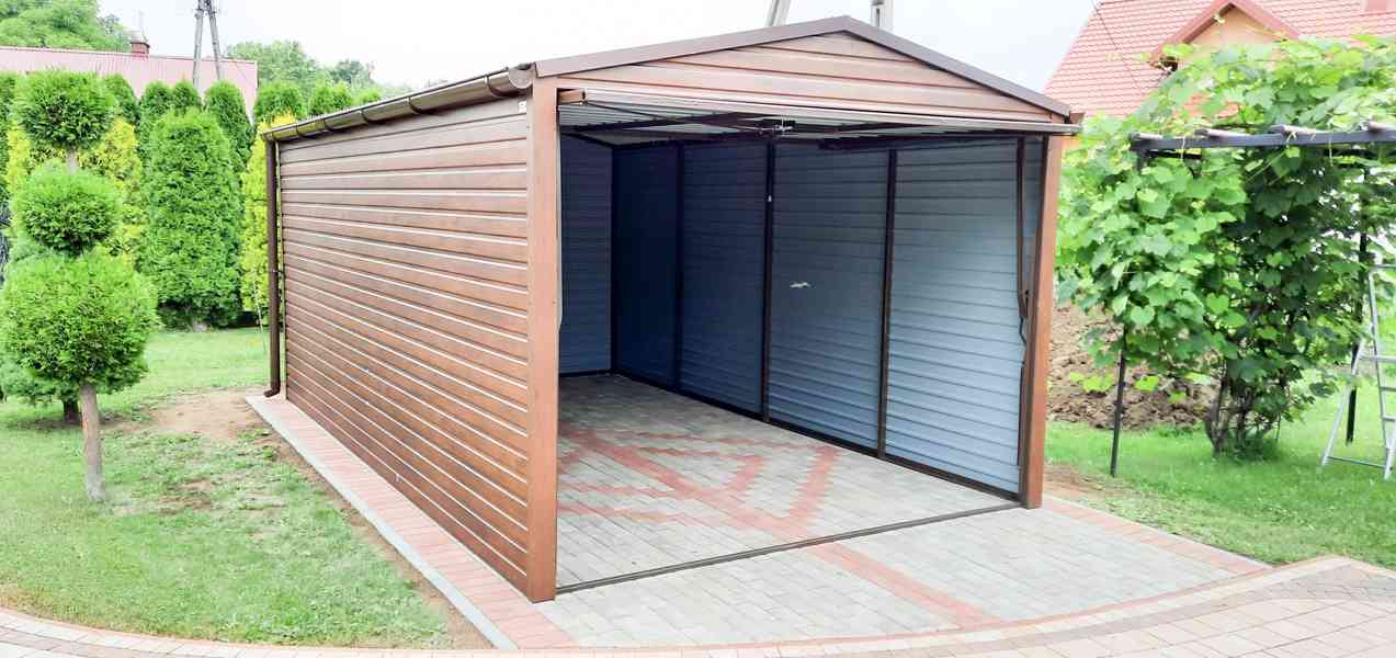 Plechová garáž 3x6m, sedlová střecha - výklopná vrata TS268 - foto 4