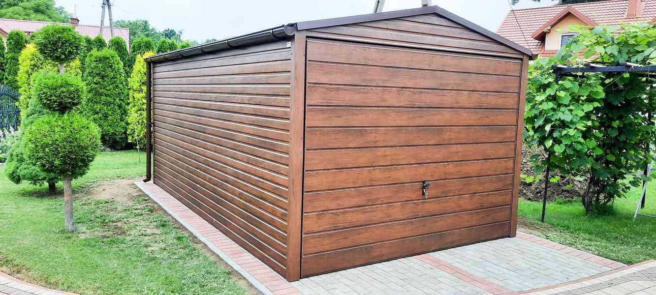Plechová garáž 3x6m, sedlová střecha - výklopná vrata TS268 - foto 2