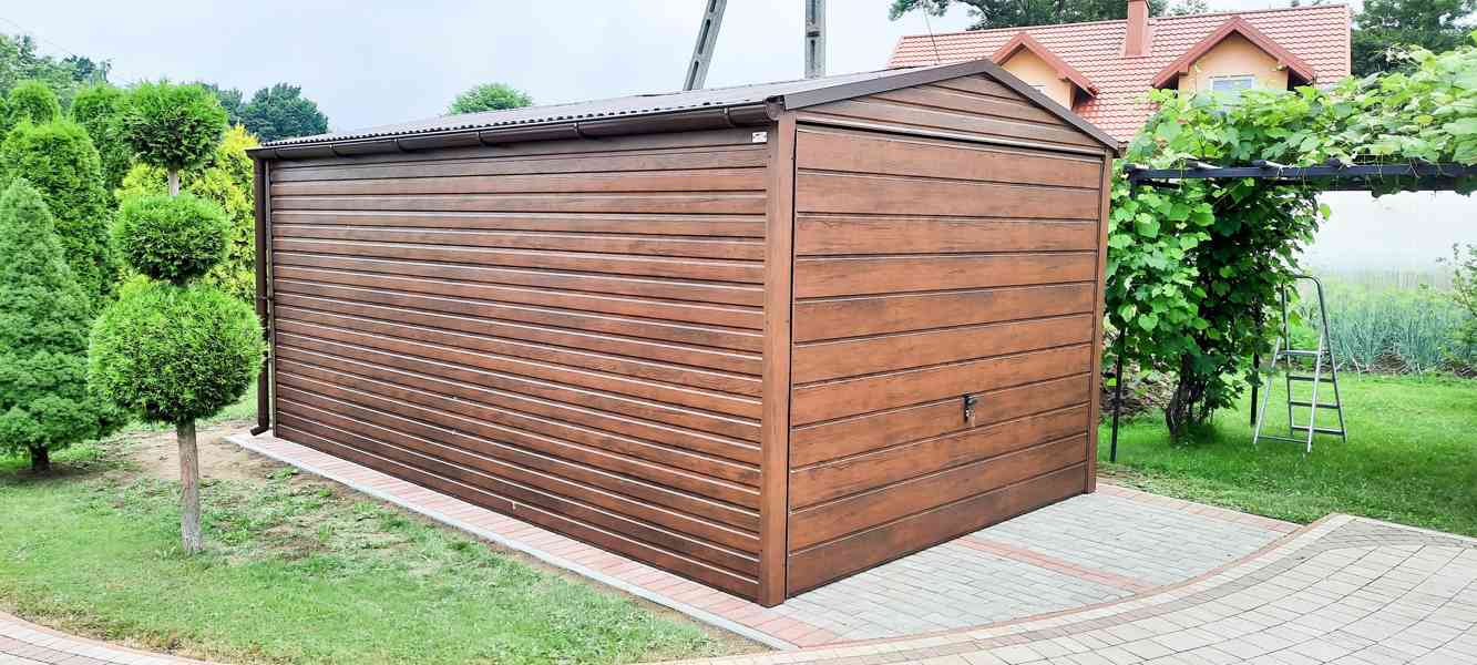 Plechová garáž 3x6m, sedlová střecha - výklopná vrata TS268 - foto 3