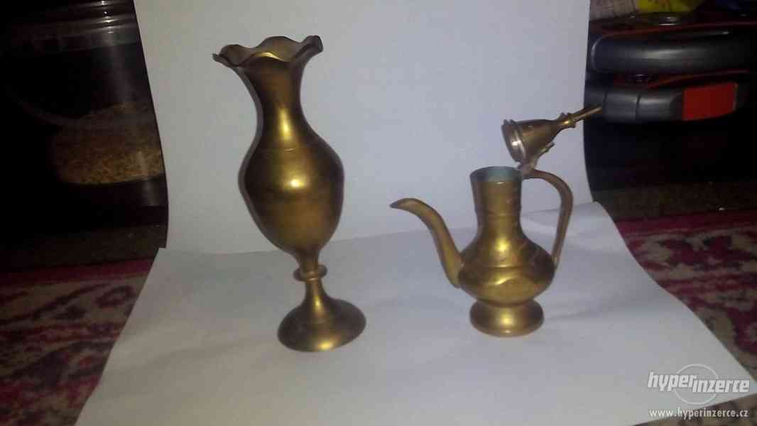 Mosazný hmoždíř, váza, Karafa, 3 mističky na kaviár - foto 6