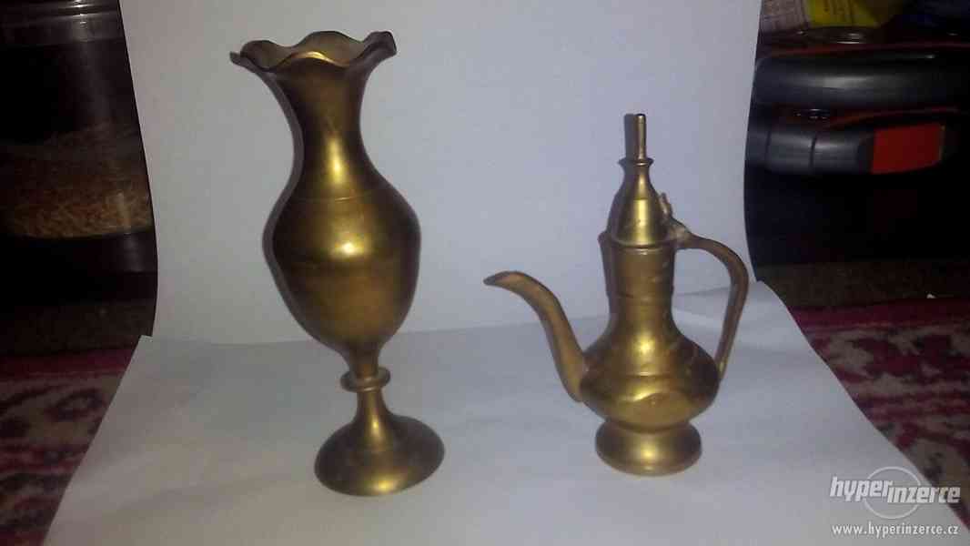 Mosazný hmoždíř, váza, Karafa, 3 mističky na kaviár - foto 7