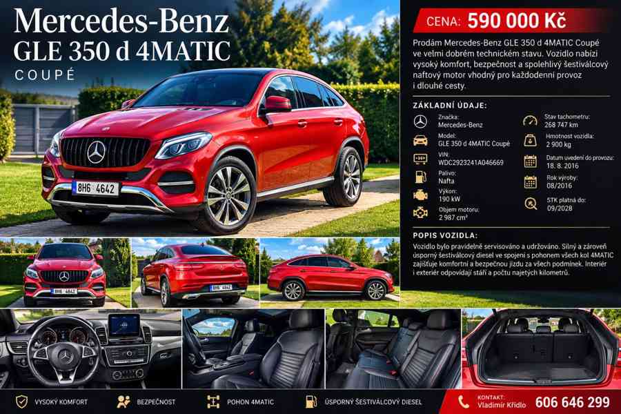 Mercedesu GLE 350 d 4MATIC Coupé, 08/2016 - foto 1