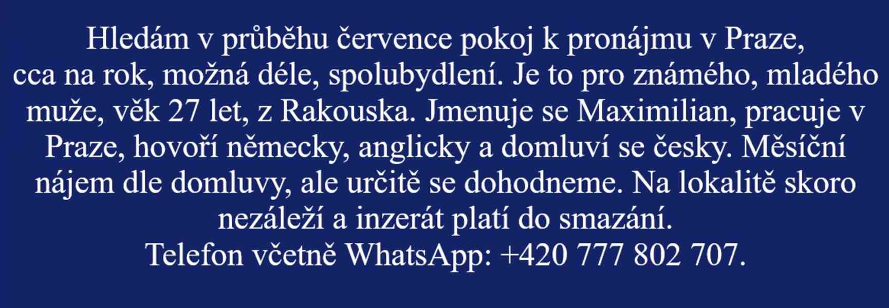 Hledám pokoj k pronájmu v Praze.