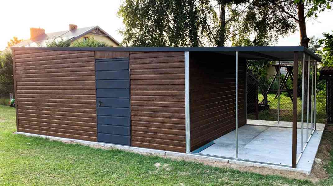 Plechová garáž 4m x 6m, spád dozadu, výklopná vrata - TS375 - foto 6