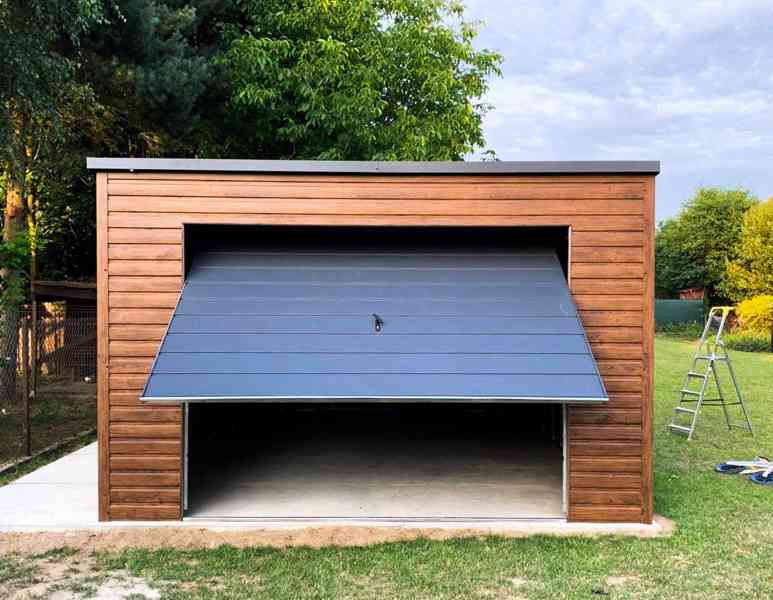 Plechová garáž 4m x 6m, spád dozadu, výklopná vrata - TS375 - foto 5
