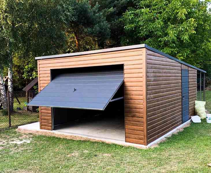 Plechová garáž 4m x 6m, spád dozadu, výklopná vrata - TS375 - foto 4