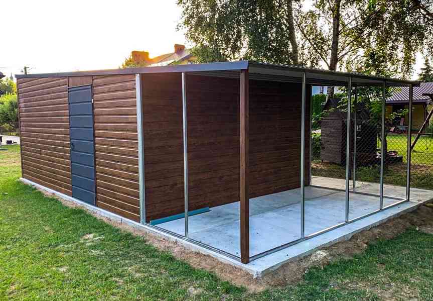 Plechová garáž 4m x 6m, spád dozadu, výklopná vrata - TS375 - foto 3