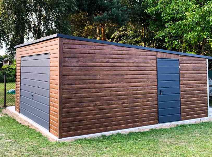 Plechová garáž 4m x 6m, spád dozadu, výklopná vrata - TS375 - foto 2