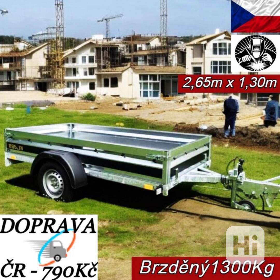 1300Kg přívěsný vozík brzděný 2,65m x1,30 svařovaný rám,DPH - foto 1