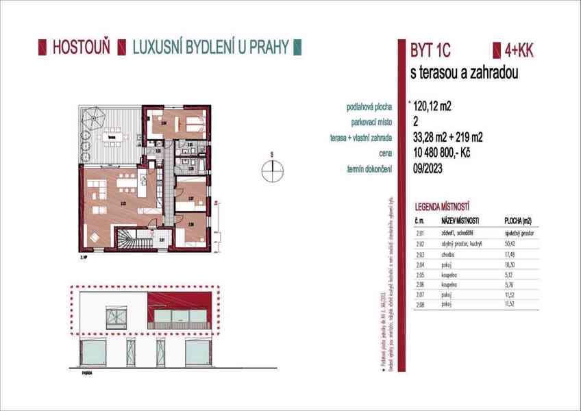 Nádherný nový byt 4+kk 120m2 se zahrádkou 219m2, terasou 33m2 a dvěma parkovacími stánímy - foto 3