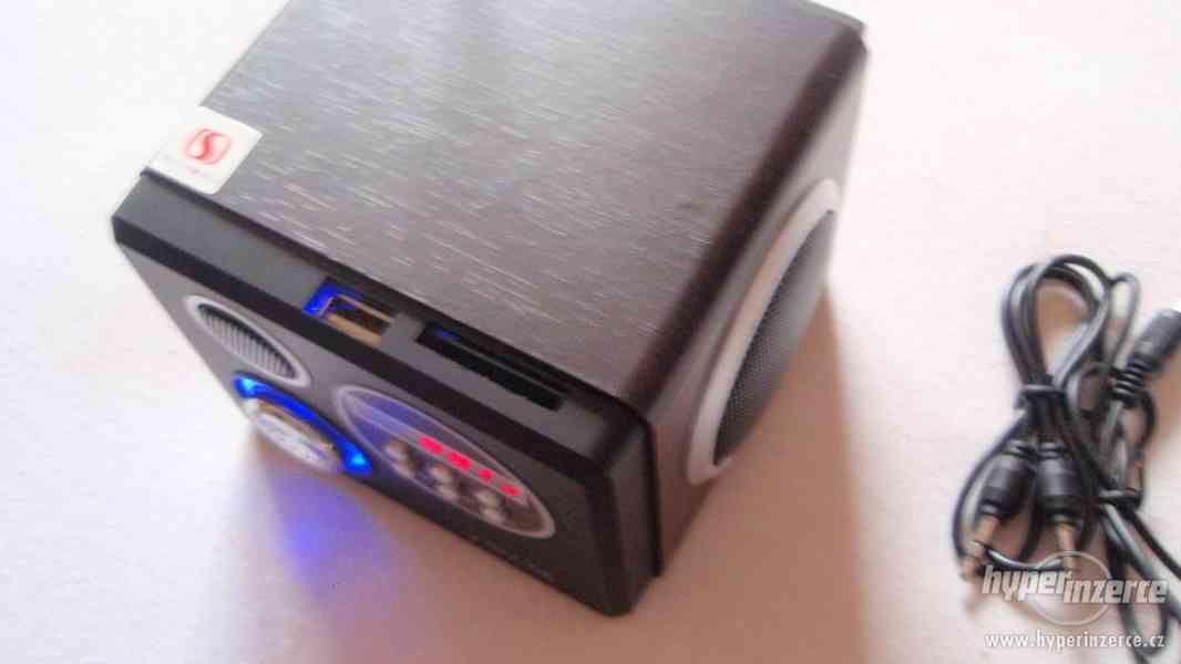 Přenosné repro MP3 rádio budík, USB, 3.5 jack vstup, SD nové - foto 9