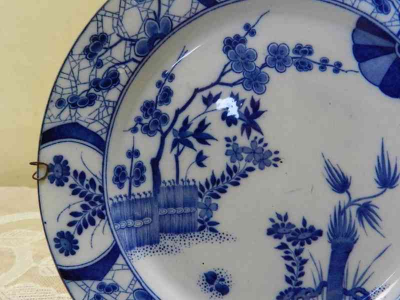 Krásný starý modrý dekorační Talíř Creil Montereau Francie - foto 3