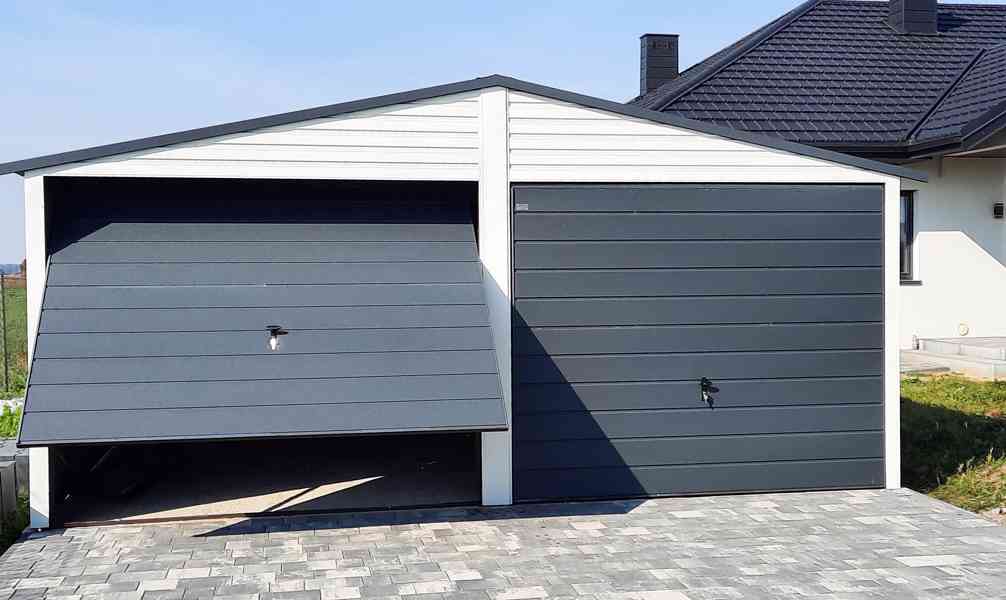 Plechová garáž 6x7m sedlová střecha 2x výklopná vrata TS282 - foto 3