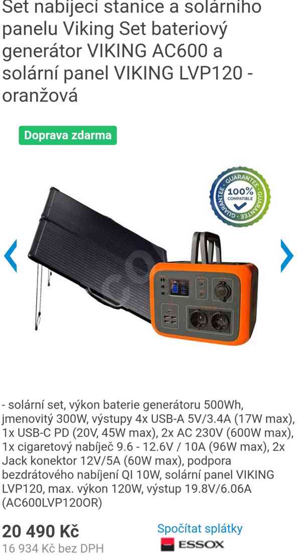 Bateriový generátor VIKING 600 se solárním panelem  - foto 1
